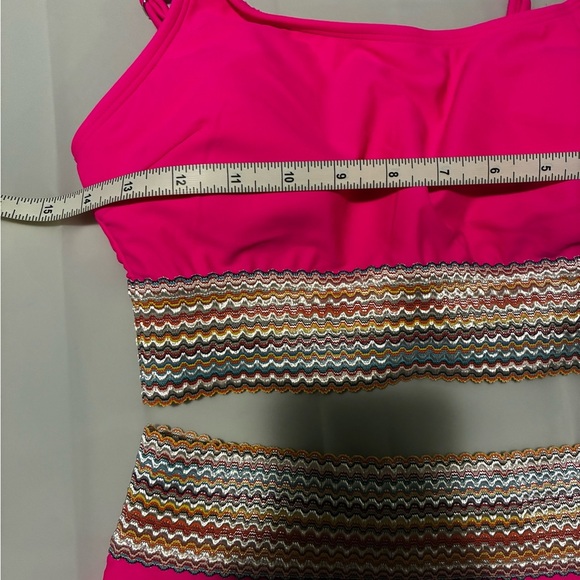 2/$35 NWOT Swim Suit Bikini Slimming Waist Bands Pink Trendy Size M Padded Bra - Picture 3 of 8
